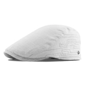 White linen newsboy cap with grey embroidery detail and small metal logo - Adjustable / Off White
