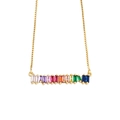 Golden necklace with a horizontal pendant featuring rainbow gradient zircon stones - Horizontal Rainbow Pendant Necklace