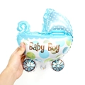 Blue baby boy stroller foil balloon with white polka dots for baby shower parties - Mini Blue Stroller