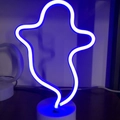 Ghost shaped blue LED neon lamp with white base for desk decor and festive parties - Ghost (Blue) With Base