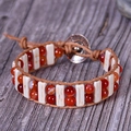 Bohemian braided leather wrap bracelet featuring red agate and white marble beads - Red Agate Style (Style 3)