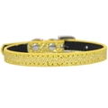Adjustable yellow glitter pet collar with black leather lining and silver buckle - Gold Glitter