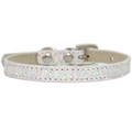 White holographic glitter pet collar with pink stitching and silver hardware - Silver Glitter