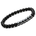 Matte black frosted agate beaded bracelet with hematite accents and elastic cord - Matte Black Hematite Single Bracelet (Style 4)