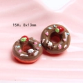 Close-up of 8x13mm miniature resin chocolate donut with cream and strawberry detail - 15# Dotted Strawberry - Coffee