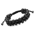 Handmade adjustable double-layer bracelet with black matte and polished stone beads - Black Agate Matte & Glossy Mix