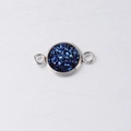 Macro detail of 10mm stainless steel drusy connector with sparkling dark blue crystal inlay - Dark Blue (30)