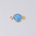 Close-up of 10mm gold stainless steel charm with sparkling blue resin and dual loops - Blue Crystal Style (7)