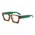 Retro square oversized thick frame glasses in tortoiseshell with bright green temples - Tortoise Frame with Green Temple Clear Lens