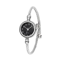 Elegante Damen Silberkabel Armband Quarzuhr mit einem schicken schwarzen Zifferblatt - Silber Armreif-Schwarzes Zifferblatt-Arabische Ziffern