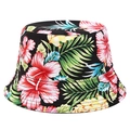 Cappello da pescatore reversibile con stampa tropicale ibisco nero e tesa larga per l'estate - Stile B Verde Menta (Floreale Tropicale)