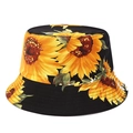 Chapeau bob réversible avec imprimé tournesols 3D jaunes sur fond noir pour le soleil - Taille unique / Noir