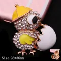 Sparkling chicken hatching design alloy brooch with white rhinestones and yellow enamel accents - D026 Hatching Chick