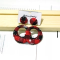 Christmas red black plaid fabric hoop earrings with white snowflake patterns and studs - Christmas Style A (Red & Black Plaid)