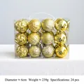 Set di 24 palline di Natale dorate da 6cm con finiture glitterate, opache e a fiocco - Set da 24 / Oro