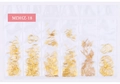 Golden curved and straight nail art metal studs in a 6-grid transparent plastic storage box - Arc Bar Style (MDHZ-18)