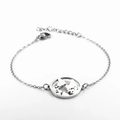 Elegante bracciale in acciaio inossidabile argento con ciondolo a mappa del mondo rotondo - Bracciale Argento (LB1157)