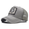Grey trucker hat with embroidered wolf patch and breathable mesh back for outdoor sports - Adjustable / Gray-Wolf Embroidery(8)