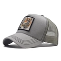Gray trucker hat with detailed tiger embroidery patch and breathable mesh back - Adjustable / Gray-Tiger Embroidery(6)