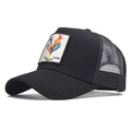 Black cotton trucker hat with rooster patch and mesh back for outdoor sports - Adjustable / Black-Cock Embroidery (13)
