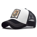 Cappellino trucker classico bianco e nero con toppa ricamata tigre dettagliata - Regolabile / Nero e Bianco-Ricamo Tigre(2)