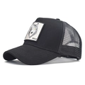 Classic black trucker hat with mesh back featuring wolf embroidery patch and Wolf text - Adjustable / Black-Wolf Embroidery (14)