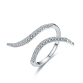 Adjustable silver wave ring featuring micro-paved sparkling cubic zirconia for women - Adjustable Open / Platinum