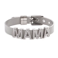 Bracciale a maglia in acciaio argento con lettere MAMA in zirconi e fibbia regolabile - Argento