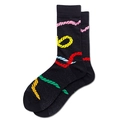 Detail schwarzer Crew-Socken mit lebhaften bunten Seilknoten-Mustern auf Strickgewebe - Größe 39-45 / Schwarzes buntes Seilmuster (6434)
