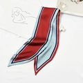 Fashionable red and light blue striped silk scarf with navy borders for bags - Color Block Jujube Red Aqua Blue