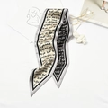 Elegant silk-like narrow scarf in black beige grey patchwork with French script patterns - Letter Print Beige Black