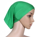 Detail view of green mercerized cotton underscarf inner cap on a mannequin - Green