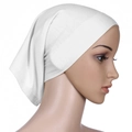 Detailed side view of white mercerized cotton ninja underscarf cap for women on a mannequin - White
