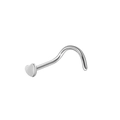 Macro detail of a silver heart-shaped stainless steel nose stud with a curved post - Steel Color S-Shape Heart