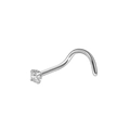 Detailed view of silver L-shaped nose stud with a sparkling clear zircon stone - Steel Color S-Shape Zirconia