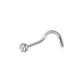 Macro shot of a stainless steel spiral nose stud with a clear round sparkling crystal - Steel Color S-Shape Point Drill