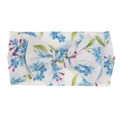 Close-up of floral nylon headband for babies with large bow and blue flower print - Bow / Blue Flower
