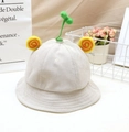 Kids corduroy sun hat in beige with cute green sprout and yellow spiral details - Adult 57-58cm / Beige (Sprout)
