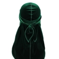 Detailed back view of dark green velvet durag showing long straps and premium texture - Adjustable / Army Green
