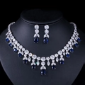 Sparkling silver jewelry set with drop-shaped blue stones and AAA zircons for brides - Blue