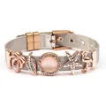 Silver mesh bracelet with rose gold tropical charms including flamingo and palm tree - Silver Mesh/Coconut Tree/Pink Gem/Flamingo / Silver
