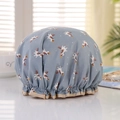Blue-grey waterproof shower cap with unicorn cartoon prints and elastic edge - Blue Pony