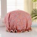 Pink waterproof shower cap with sweet candy print and elasticated beige hem for women - Pink Bowknot