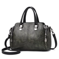 Deep green soft leather handbag for women with dual handles and black detachable shoulder strap - Army Green