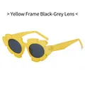 Fashionable yellow flower shaped sunglasses with dark grey lenses for stylish sun protection - Yellow Frame Grey Lens