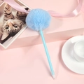 Sweet light blue ballpoint pen with large fluffy pom pom and pastel decorative background - Blue (Pom Pom)