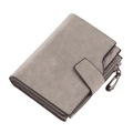 Short grey candy color folded wallet for women with snap button and zipper pocket - Gray