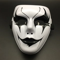 White Halloween masquerade mask with black hand-painted gothic graffiti and elastic strap - Double Arrow Style
