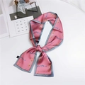 Pink satin twilly scarf with blue borders and elegant gold chain pattern print - Chain Link Print Rose Red