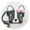 Cute green puppy crossbody bag for kids with bow decoration and embroidery details - Dark Green